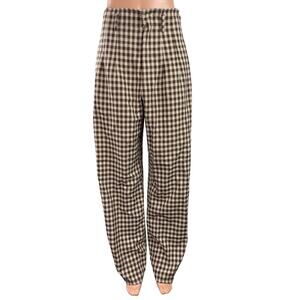12Th Tribe Women's Brown Gingham Check Wide Leg Baggy Trousers Pants Size S